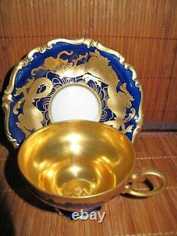 Rosenthal Cobalt Blue Gold Interior Footed Cup Saucer GOLDEN DRAGON RARE