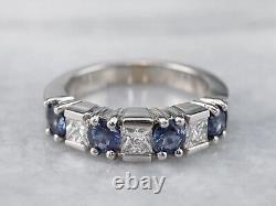 Round Cut Simulated Sapphire Women's Wedding Band Ring In 14K White Gold Plated