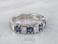 Round Cut Simulated Sapphire Women's Wedding Band Ring In 14K White Gold Plated