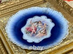Royal Bavarian Pmb Set Lot 3 Dinner Plates Greek God Goddess Cobalt Blue Gold Eu
