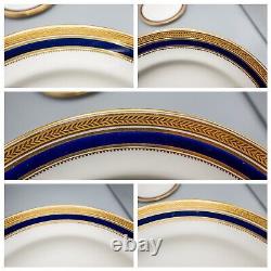 Royal Cauldon 4145 Dinner Plates Cobalt Blue Gold Antique Set of 9- 10 1/4