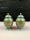 Royal Crown Derby A Rare Find Pair 1894 Hand Painted Vases Urns Blue Gold 5 H