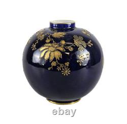 Royal Crown Derby Ball Vase Cobalt Blue Raised HP gold floral design c1900