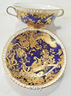 Royal Crown Derby Stunning Birds of Paradise Gold Cobalt Blue Bowl & Plate Fine