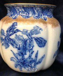 Royal Doulton Iris Vase 6 Cobalt Blue Flowers & Scrolls Brushed Gold