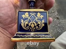 Royal Vienna Porcelain Hand Painted Portrait Covered Urn Cobalt Gold & Beaded