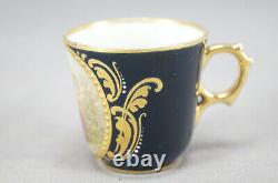 Royal Vienna Style Hand Painted Lady Cobalt Beaded Gold Demitasse Cup