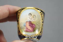 Royal Vienna Style Hand Painted Lady Cobalt Beaded Gold Demitasse Cup