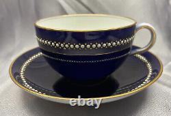 Royal Worcester Antique Cup & Saucer Cobalt Blue Gold White Jewel