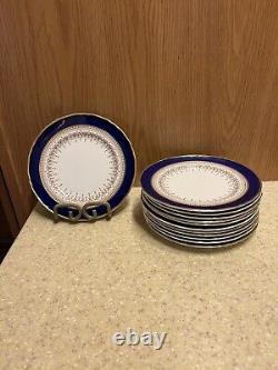 Royal Worcester Regency Blue Bread Plates Cobalt Blue Gold Set of 12