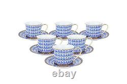 Royalty Porcelain 12-pc Luxury Cobalt Net Tea or Coffee Cup Set, 24K Gold