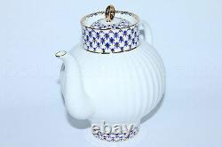 Russian Imperial Lomonosov Porcelain Bone Teapot Cobalt Net 22k Gold Russia Lfz