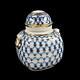 Russian Imperial (lomonosov) Porcelain Tea Caddy Cobalt Net 22k Gold, New