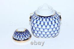 Russian Imperial Lomonosov Porcelain Tea Caddy Cobalt Net 22k Gold Rare Russia