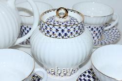 Russian Imperial Lomonosov Porcelain Tea set Cobalt Net 6/14 persons 22K Gold