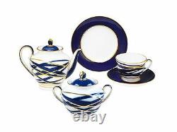 Russian Imperial Lomonosov Porcelain Tea set Cocoon 6/20 22k Gold Russia Cobalt