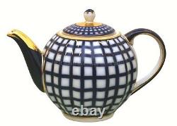 Russian Imperial Lomonosov Porcelain Tea set service Cobalt Cage 6/20 22k Gold