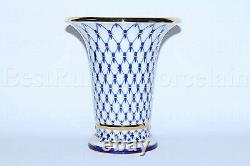 Russian Imperial Lomonosov Porcelain Vase Empire Cobalt Net 22k Gold Russia Rare