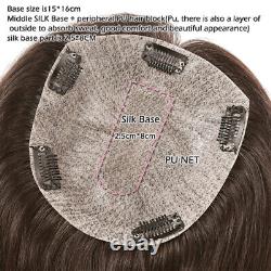 Russian Topper Toupee Clip In Silk Base Remy Human Hair with Bang Top Hairpieces