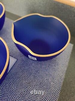 SASAKI GLASS Co JAPAN Blue Cobalt Art Glass Set Of 5 Bowls with Gold Tone Rim NOS