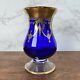 Sc Line Italy Venitian Gold Encrust Hurricane Bouquet Vase Cobalt Blue Art Glass