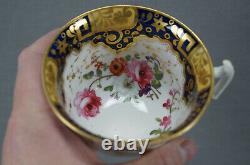 S&J Rathbone Pattern 812 Floral Cobalt Beige & Gold Tea Cup & Saucer C. 1815-25 A