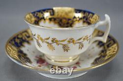 S&J Rathbone Pattern 812 Floral Cobalt Beige & Gold Tea Cup & Saucer C. 1815-25 B