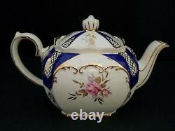 Sadler Cube Teapot #2898 Pink Roses, Cobalt Blue and Gold Trim Made in England