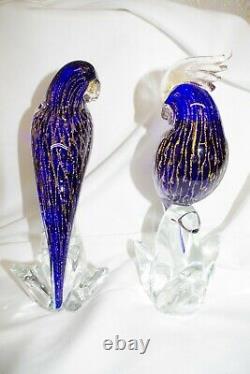 Sandro Frattin Murano Art Glass Parrot Bird Sculpture Gold & Cobalt Blue Signed
