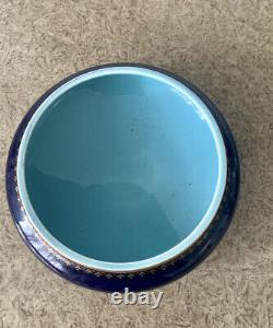 Sarreguemines 1835-1900 Cobalt Blue & Gold Trinket Box Powder Jar, 5x3