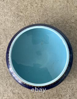 Sarreguemines 1835-1900 Cobalt Blue & Gold Trinket Box Powder Jar, 5x3