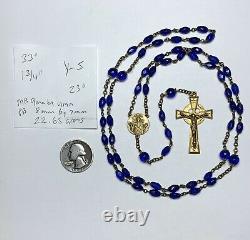 Scarce Antique Gold Wash Cobalt Capped Pater Blue Glass Rosary Necklace 33