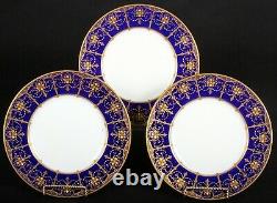 Service of 24 Minton, England Cobalt Blue Gold-Encrusted Plates, gilt, beading