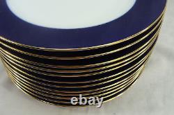 Set 12 Crate & Barrel Cobalt Blue Gold Rim 10 1/4 Dinner Plates China 070792HD