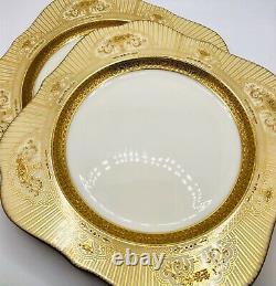 Set (2) Gold Encrusted Lenox Art Deco Flower Fruit Baskets 8 Plates Lb King