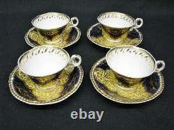 Set 4 1820's Spode Pattern 4276 Porcelain Cups & Saucers Heavily Gilded, Cobalt