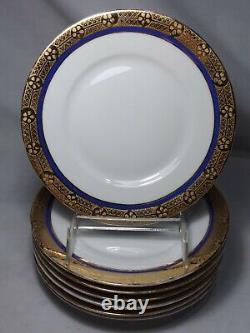 Set (7) Antique Paul Muller Royal Selb Cobalt Blue & 18K Gold Trim Bread Plates
