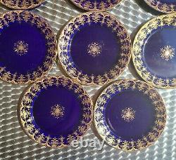 Set Of 8 Antique Sarreguemines Cobalt Blue 8 Plates Gold Gilt Free Shipping