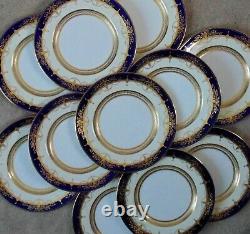 Set of 11 Mintons Dinner Plates Cobalt Blue & Raised Gold Service Cabinet