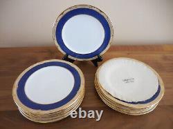Set of 12 Spode Y811B Cobalt Blue Rim Gold Plates for Tiffany & Co 1900's