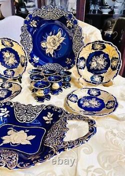 Set of 4-7.5 Weimar Jutta Cobalt Blue And 24k. Gold Cake Plates