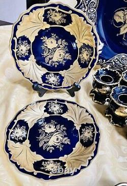 Set of 4-7.5 Weimar Jutta Cobalt Blue And 24k. Gold Cake Plates