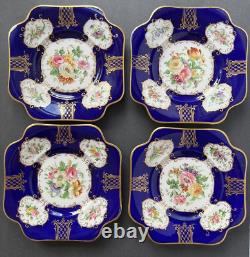 Set of 4 Vintage Square Panel English Cake Plates Cobalt Blue & Gold
