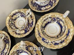 Set of 6 Antique English New Chelsea Cobalt Gold cup saucers 4715 Morning Glory