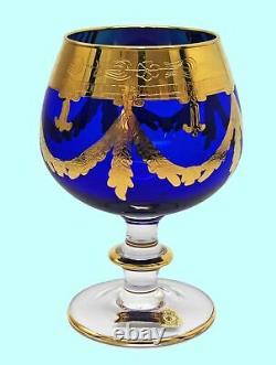 Set of 6 Interglass Italy Crystal Glasses Cobalt Blue Italian Brandy Snifters