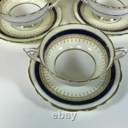 Set of 6 Paragon Cobalt Blue & Gold Decorated Ivory Color Bouillon Cups & Saucer