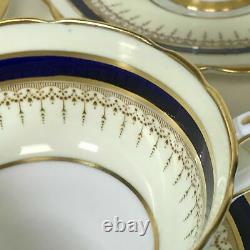 Set of 6 Paragon Cobalt Blue & Gold Decorated Ivory Color Bouillon Cups & Saucer