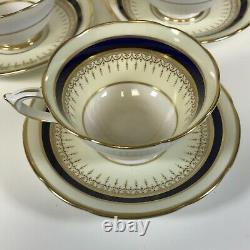 Set of 6 Paragon Cobalt Blue & Gold Decorated Ivory Color Tea Cups & Saucer