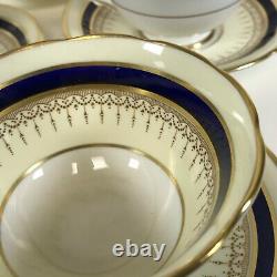 Set of 6 Paragon Cobalt Blue & Gold Decorated Ivory Color Tea Cups & Saucer
