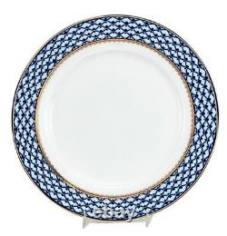 Set of 6 Russian 10.5 Cobalt Blue Net Dinner Plates 24K Gold Dining Porcelain
